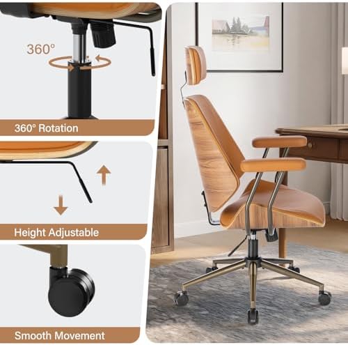 High Back Ergonomic Office Chair, with Headrest & Arms, Brown