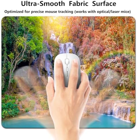 9.5x7.9 Inch Office/Gaming Mouse Pad, Tropical Rainbow Jungle Waterfall Vibrant Sunlit Forest Scenery, Cute Anti-Slip Mat for Desk Decor