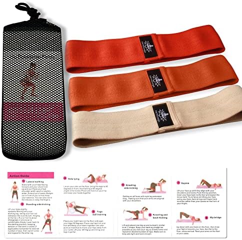 Hatha Yoga Large Resistance Band,14.5" x3.15",Fabric Exercise Loop Bands with Instruction Guide and Carry Bag, Set of 3.