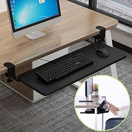 Keyboard Stand for Corner L Shaped Desk - Slide Out Tray with Hidden Drawers - No Drilling Needed - Swivel Clips - 3 Color Options