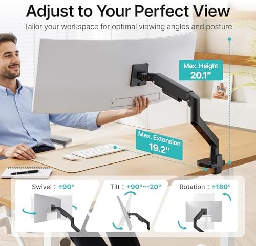 Heavy Duty Monitor Arm for 17-49 Inch, 44 lbs, VESA 75/100, Black