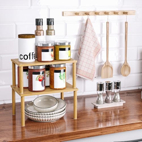 VERTORGAN 2 Pack Cabinet Organizer Shelf,Bamboo Countertop(Medium,Natural)