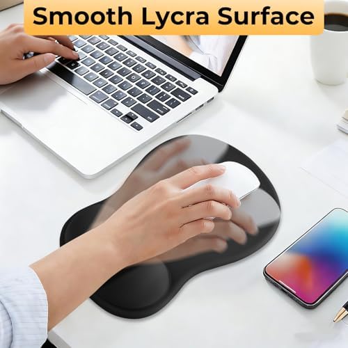 Gel Mouse Pad with Wrist Support, Ergonomic Mousepad with Wrist Rest, Gaming Mouse Pad with Soft Cushion & Non-Slip PU Base & Concave Design & Pain Relief, for Home Office Computer Laptop, Black