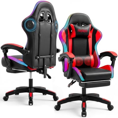 RGB Gaming Chair with Massage & Footrest, Built-in Speakers Chair