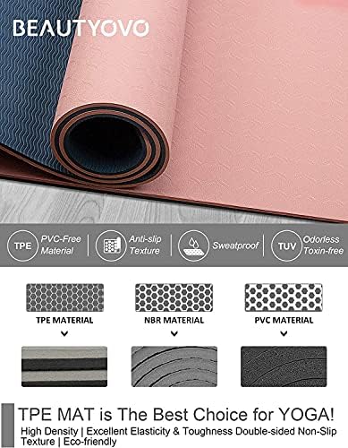 BEAUTYOVO Yoga Mat with Strap, 1/3 Inch Extra Thick Yoga Mat Double-sided Non Slip, Professional TPE Yoga Mats for Women Men, Workout Mat for Yoga, Pilates and Floor Exercises