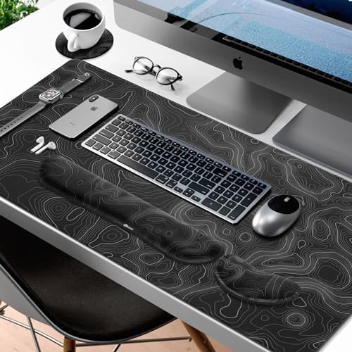 Gimars 4 in 1 Mouse Pad and Keyboard Wrist Rest Set, Large Mouse Pad with Memory Foam Wrist Support Pad for Desk with Coaster, Easy Typing Pain Relief, Gaming Office Home 31.5x12 in, Topographic Map