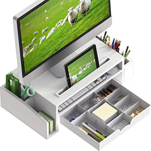 Simple Houseware Desk Monitor Stand Riser w/ Adjustable Tray, White