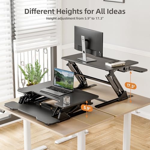 Claiks Standing Desk Converter 36In Height Adjustable Sit Stand Riser Black