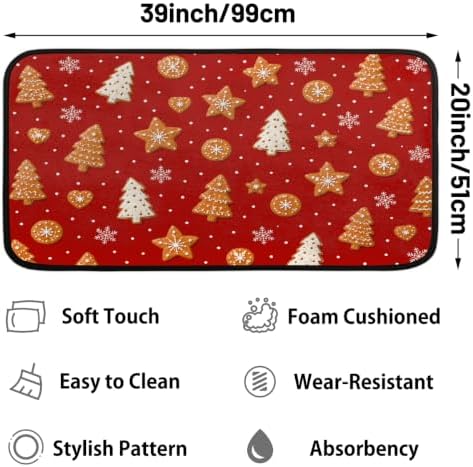 Christmas Door Mat Kitchen Mats, Christmas Red Gingerbread Tree Door Rugs, Cushioned Anti Fatigue Absorbent Kitchen Rug, Non-Slip Standing Desk Mat, Front Door Rug for Floor, Office, Sink, 20"×39"