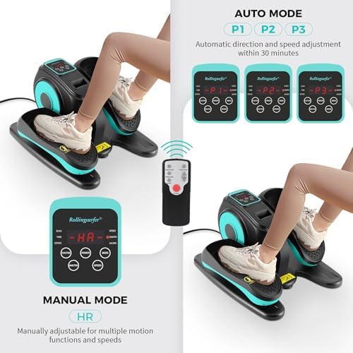 Rollingsurfer Under Desk Elliptical Machine, Electric Leg Exerciser for Seniors, Compact Seated Pedal Exerciser, Portable Elliptical Trainer with Remote and Non-Slip Pedals for Teens Adults