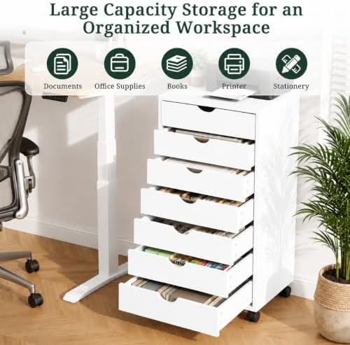 7 Drawer Mobile File Cabinet, Vertical Rolling Filing Cabinet