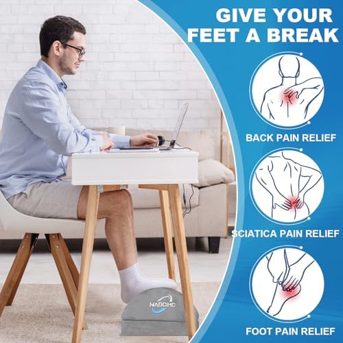 Foot Rest for Under Desk at Work, Foot Stool with Washable Cover, Comfortable Office Desk Accessories, Footrest with 3 Adjustable Heights, for Offices Gaming Chair, for Leg Support, Gray
