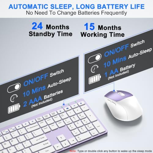 Wireless Keyboard and Mouse Combo, Full Size Silent Ultra Thin Keyboard with Magnetic Wrist Rest, Optical Mouse, 2.4G Lag-Free Cordless Mice Keyboard Set for Computer, Mac, Laptop, PC, Windows