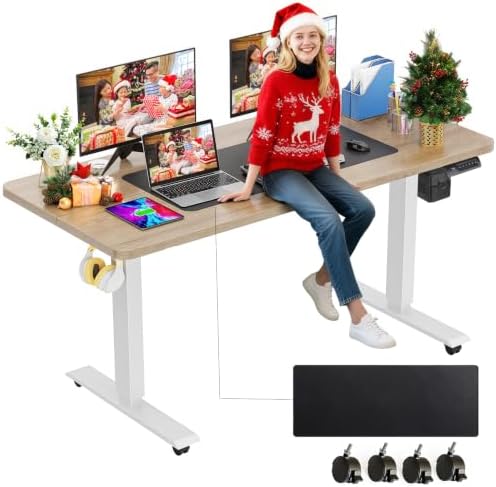 farexon 55x24In Electric Adjustable Standing Desk with Mouse Pad, Oak Gray