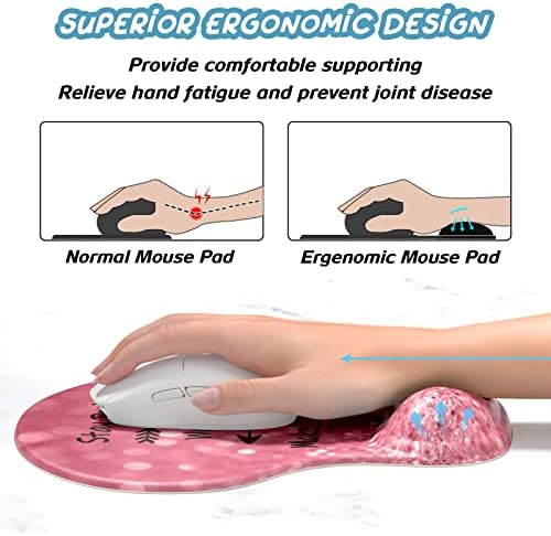 Hsurbtra Ergonomic Mouse Pad with Wrist Rest Support, Gel Mouse Pads with Non-Slip PU Base, Pain Relief Memory Foam Computer Mat, Cute Office Supplies Desk Decro Accessories, Work Hard