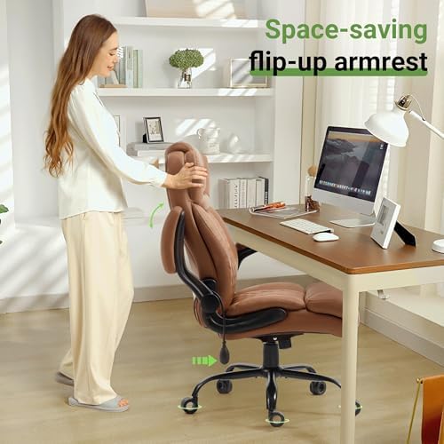 Office Chair, Big and Tall Executive Chair with Air-Lumbar Support, Breathable Desk Computer Chair with Adjustable Flip-up Armrests, Wide Cushion Seat Swivel Home Office Chair