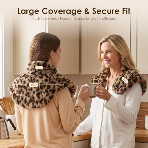 MORLIDEN Microwavable Heated Neck Wrap Warmer and Shoulder Weighted Heating Pad Microwave for Hot and Cold Compress - Leopard Print