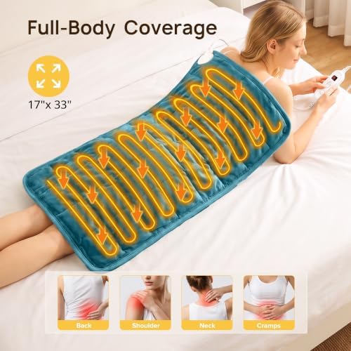 Weighted Heating Pad, Extra Large Electric Heating Pad for Back, 33" × 17"