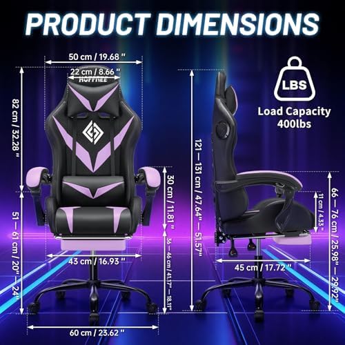 HOFFREE LED Gaming Chair with Speakers RGB Lights Computer Chairs-Purple