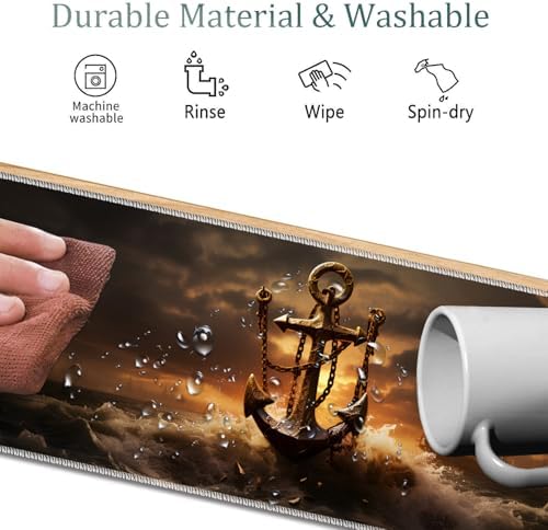 4 in 1 Mouse Pad Combo, Large Gaming Mouse Pad + Keyboard Wrist Support + Mouse Wrist Rest + Coaster, Table Pad 31.5 "x 11.8" with Memory Foam Ergonomic Wrist Pad Set, Waves and Anchors