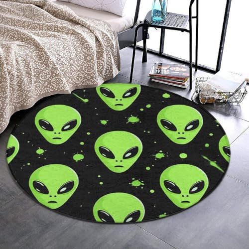 Fashion Round Area Rug Large Non Slip Carpet, Space Alien Art Unisex Home Decor Mat