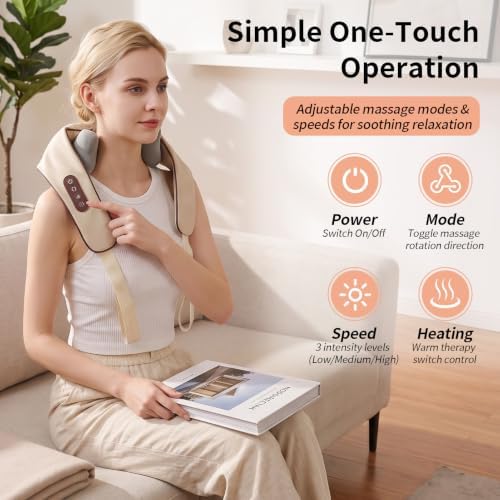 Wireless 4D Deep Kneading Neck Massager Pillow, Ergonomic Shiatsu Shoulder Back Massager with Warm Function, Portable Electric Massage Device for Daily Relaxation, Holiday Gifts for Adults