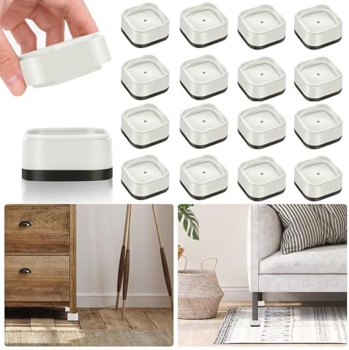 16 Pack Furniture Risers 1, 2 or 3 Inch, Adjustable Bed Risers Heavy Duty For Table Desk Couch Chair Sofa Cabinet Bed Legs Dorm, Square Stackable Bed Raisers Blocks Lift Height 1", 2" or 3", White