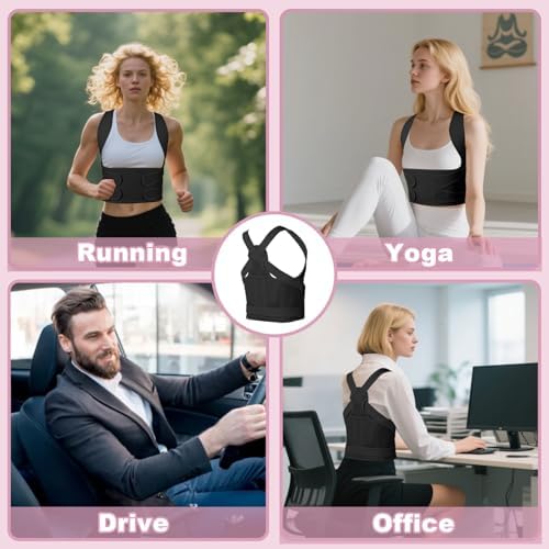Posture Corrector for Women and Men,4 In 1 Adjustable Full Back Brace,Posture Braces Can Relieve Upper and Lower Back Pain, Shoulder Braces for Hunchback,Scoliosis, Lumbar Spine, Spine（Charcoal Black）
