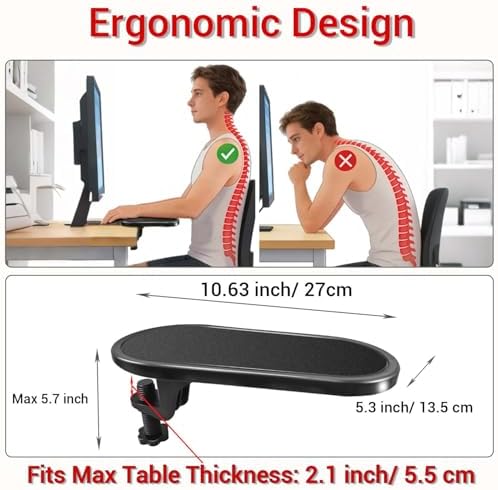 Arm Rest for Desk,Rotating Adjustable Computer Desk Armrest Extender Tray,Ergonomic Elbow Support Relieve Stress,Eliminate Pain,Reduce Office Occupational Chronic