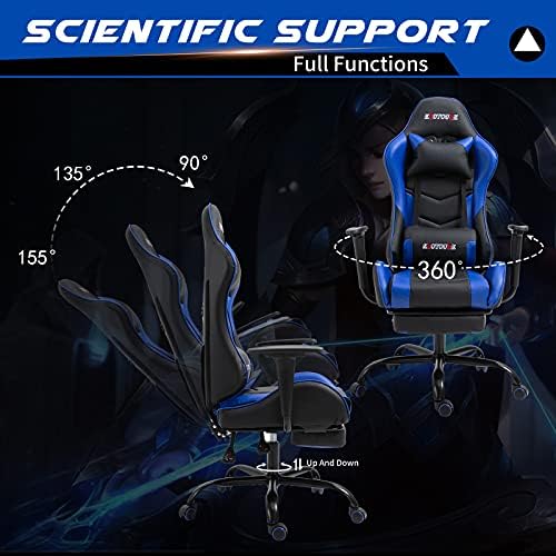 Blue Ergonomic High Back PC Racing Massage PU Leather Gaming Chair