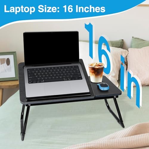 Laptop Bed Desk, Adjustable Lap Desk, Small Laptop Table with USB Charge Port, Desktop Card &Pen Slot, Cup Holder, Foldable Bed Tray Table for Couch Sofa Chair Floor Eating Working