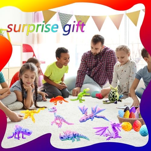 8pcs 3D Printed Rainbow Dinosaur Crystal Dragon,T-Rex Fidget Toys,Flying Dragon，Pterosaur，Toys,Desk Executive Toy，Easter,Toys for Boys Kids Teen 5-7 4-6 8-12