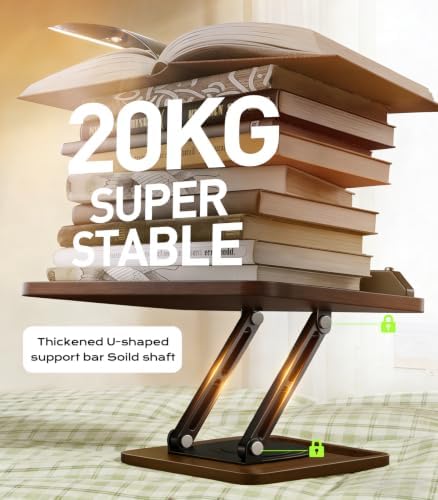 Book Stand with Light, 360° Rotating Holder with Page Clip, Ergonomic