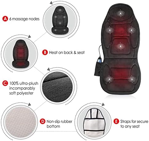 Snailax Vibration Massage Seat Cushion with Heat, Back Massager, Massage Chair Pad with 6 Vibrating Motors and 2 Heat Levels, Chair Massager for Home Office Use(Black)