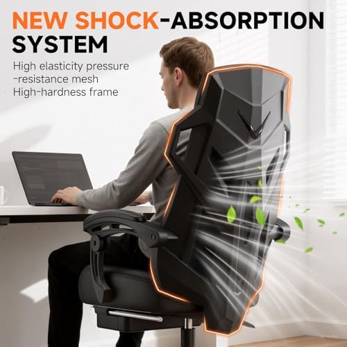 GTPLAYER Computer Chair with Adjustable Footrest, Ergonomic Gaming Chair with Headrest and Lumbar Support, Breathable Mesh Office Chair for Adults, High Back Reclining Desk Chair for Gaming and Office