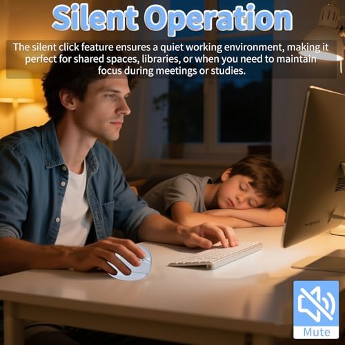 Bluetooth Wireless Vertical Mouse - Ergonomic Design, Rechargeable with Type-C, Silent Operation for Office and Home Use, Ideal for Professionals & Students (Blue)