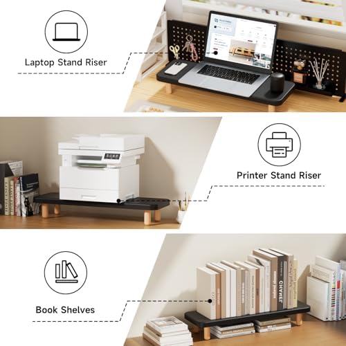 Monitor Stand Riser, 24 Inch Wood Desk Organizer with Monitor Stand & Storage Computer Monitor and Laptop Riser Multifunctional Laptop Stand Desk Organizer for Office Home Screen/Laptop/PC (Black)