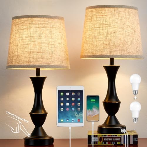 Luvkczc Upgraded Touch Table Lamps Set of 2, 22" Tall Bedside Lamps