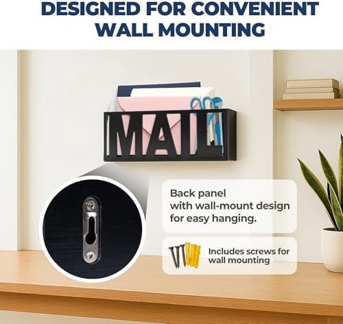 Mail Organizer Countertop, Desk or Wall Mail Holder for Bill Storage, Black