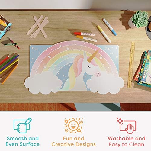 Kid's Desk Mat - for Schoolwork Arts & Crafts - Fun Computer & Mouse Pad Blotter - Washable Table Cover - Student School Organizer - Cute Office, Home, School Supplies - Unicorn Design