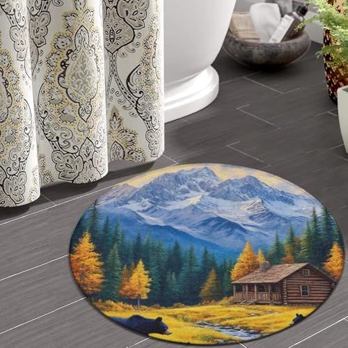 Fashion Round Area Rug Large Non Slip Carpet Unisex Home Decor Mat Thanksgiving Black Bears