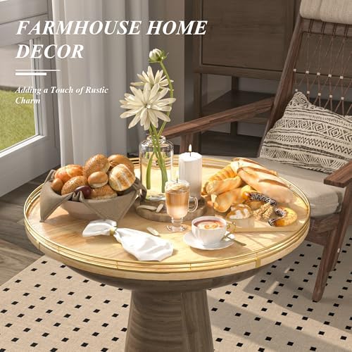 AMH 24-Inch Extra Large Lazy Susan with Solid Oak Base and Gold Iron Rail