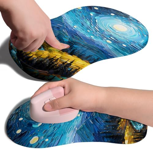 Ergonomic Joint Wrist Support Mouse Pad with Memory Foam Cushion Massage Bump, Carpal Tunnel Pain Relief Mousepad Slope Design for Wrist Rest, 11.8x7.9 in, Starry Night