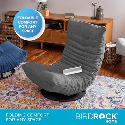 BIRDROCK HOME Swivel Floor Chair - 360 Adjustable Memory Foam Lounge Seat - Gaming - Comfortable Back Support - Cushion Dorm Rocker - Comfy for Reading Game Meditating - Fully Assembled (Grey)