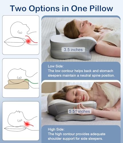 Memory Foam Pillow, 2 Heights Cervical Neck Pillow for Neck Pain Relief