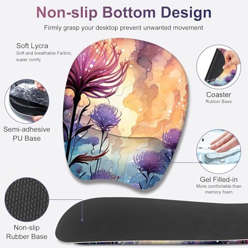 4 in 1 Large Mouse Pad, Keyboard Wrist Rest Set, Ergonomic Mouse Pad with Wrist Support, Desk Mat with Stitched Edges, Extended Desk Pad Waterproof Desk Mat for Home Office I Blossom Purple Flower