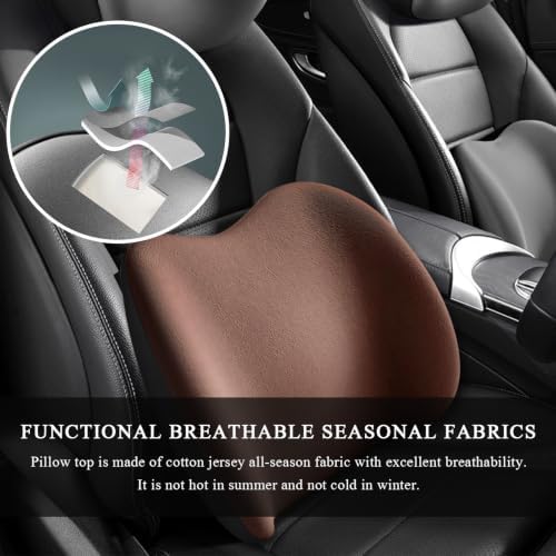 Car Lumbar Support Cushion, Ergonomic Memory Foam Car Back Support w/Removable Cover, Universal Breathable Lumbar Cushion Back Support Pillow with Adjusatble Strap (Coffee)
