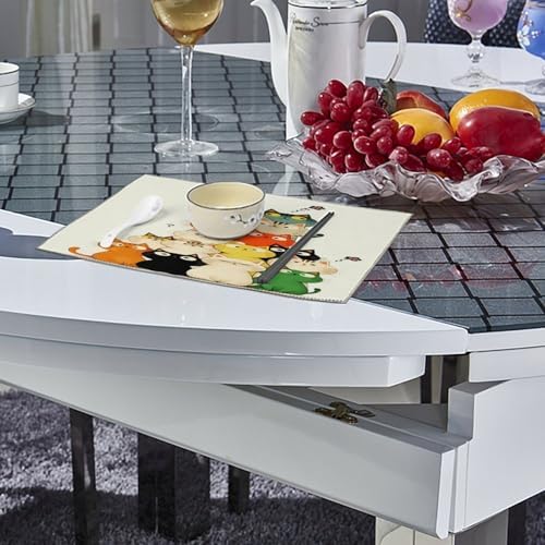 Colorful Cats Stack Washable Placemats Set of 4, Durable Heat Resistant Table Mats 17.7 X 11.8 Inch for Dining Table Kitchen Decor Indoor Use