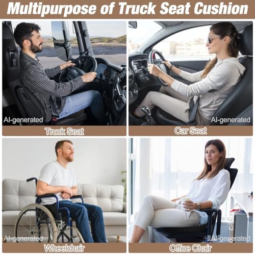 MYFAMIREA Truck Seat Cushion, Memory Foam Trucker Seat Cushion for Truck Driver Long Sitting with Adjustable Strap, Back Support and Pain Relief for Trucker Driving Office Chair and Pain, Black