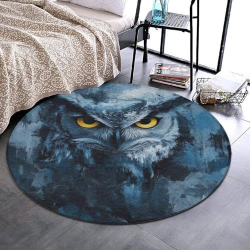 Home Decor Non Slip Kitchen Office Circle Rug, Machine Washable Modern Round Area Rug, Room Sofa Yoga Soft Round Carpet Fantasy Beautiful Owls Art, 36inch